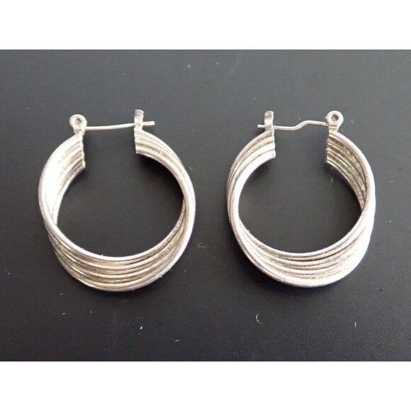 Signed 925 Sterling Silver Twisted Round Hoop Earrings 3.38 grams 1' Pierced - Picture 2 of 9
